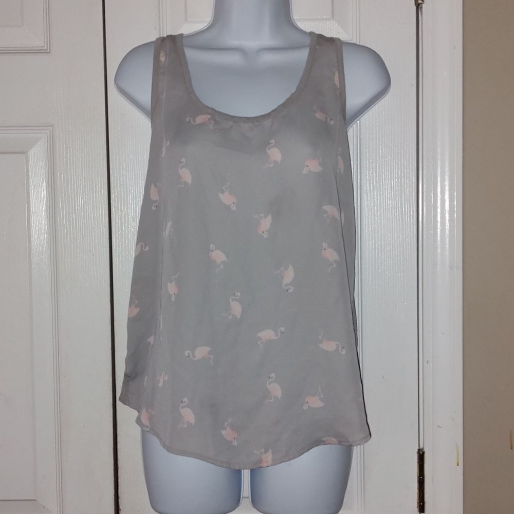 LC Lauren Conrad gray sheer front flamingo top  Sz M